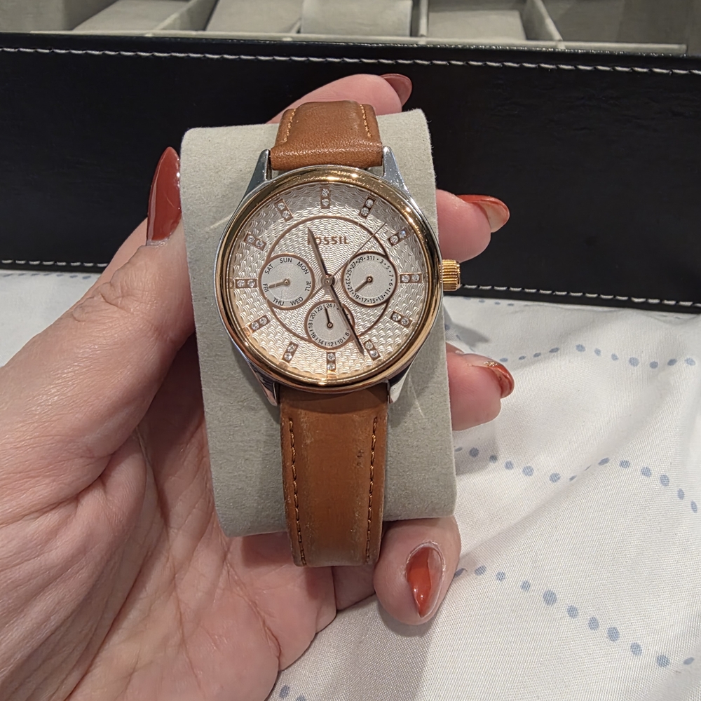 Fossil Tan Leather and Silver Watch